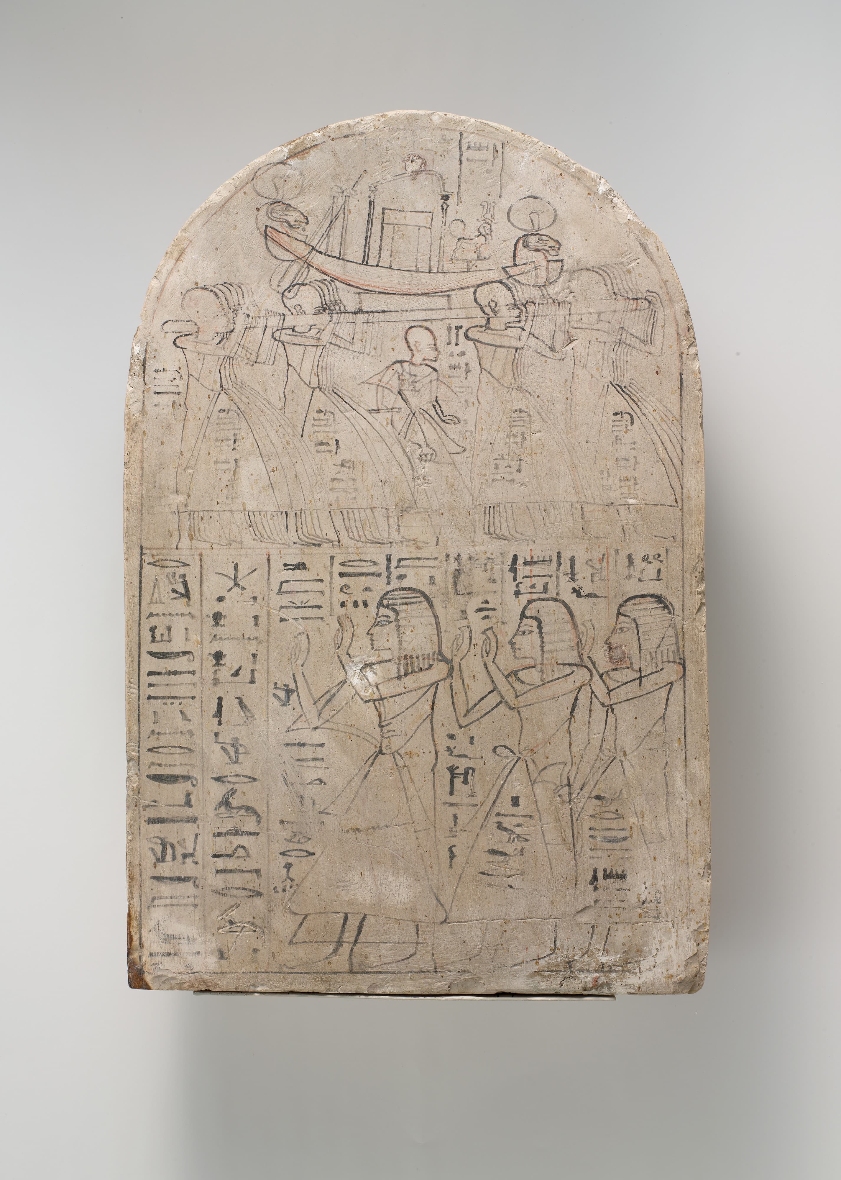 Stela of the royal scribe Amunnakht praising the divine barque of Amun-Re, Lord of the Thrones of the Two Lands