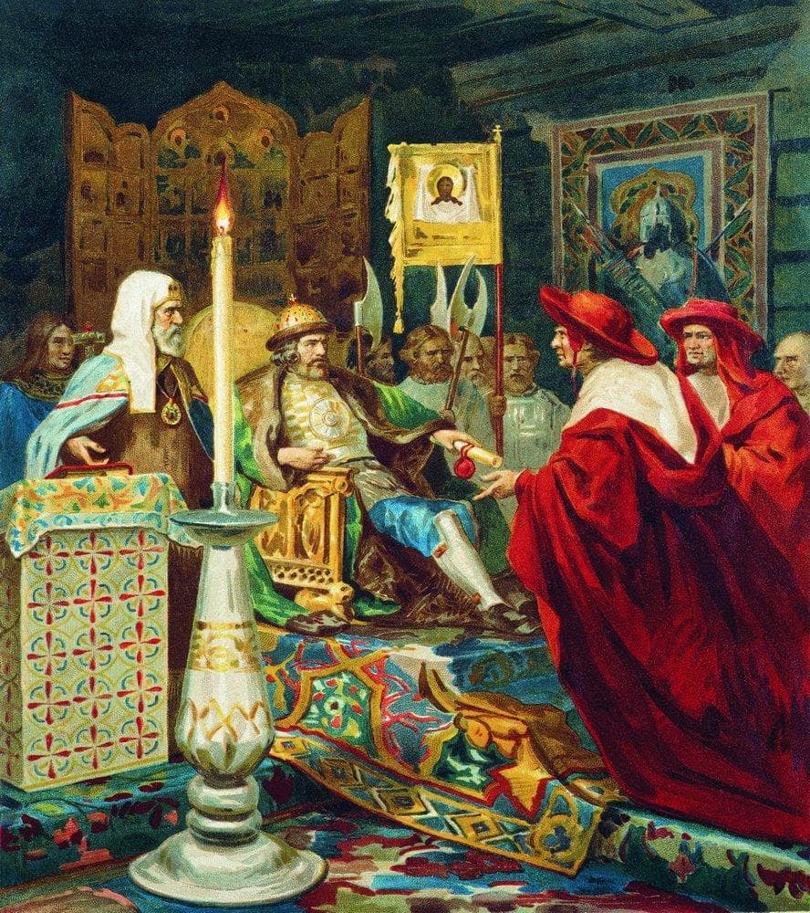 Prince Alexander Nevsky receiving Papal legateslabel QS:Len,"Prince Alexander Nevsky receiving Papal legates"label QS:Lpl,"Aleksander Newski przyjmujący papieskich legatów"label QS:Lru,"Александр Невский принимает папских легатов"