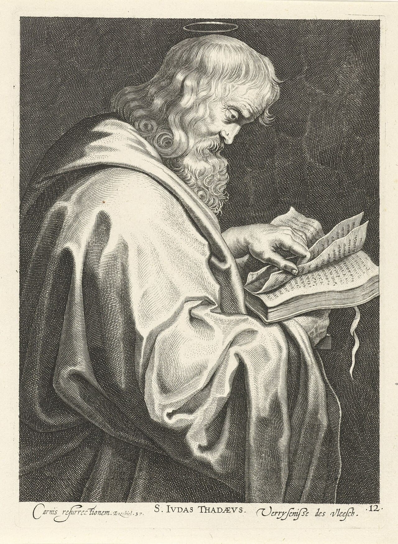 Portrait of the Apostle Jude Thaddaeus from a series of Christ and the Thirteen Apostles — Thaddaeus was martyred by club or spear in Persia