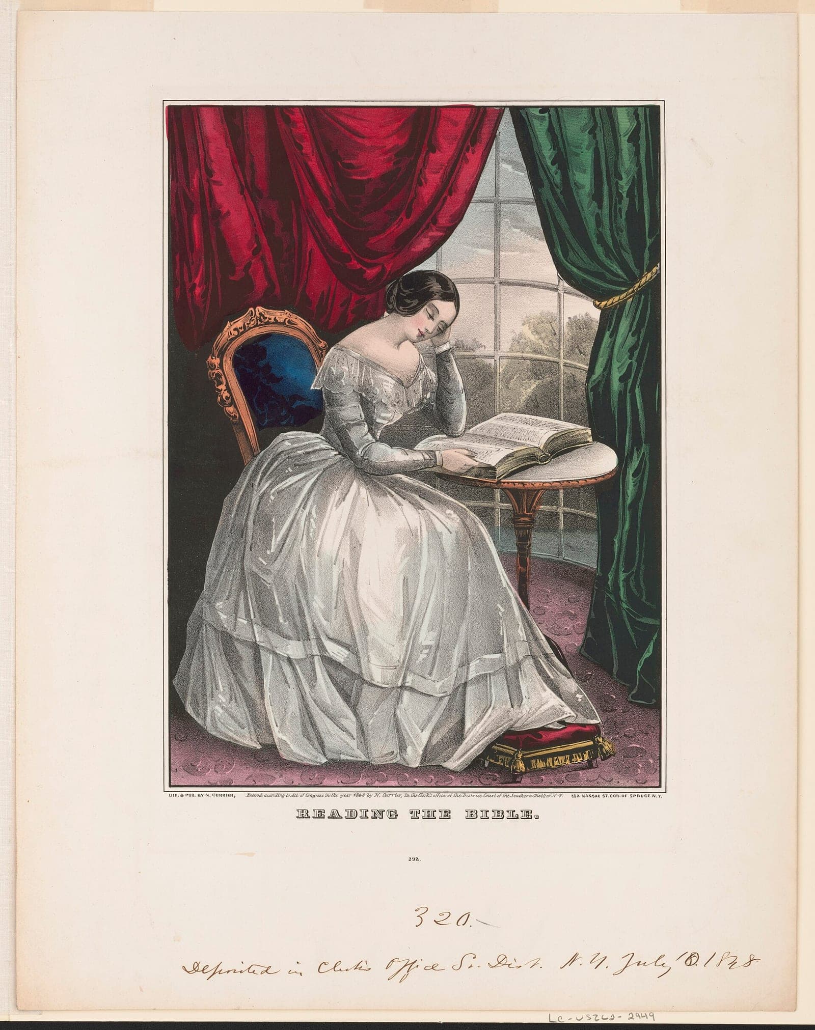 A 19th-century lithograph titled Reading the Bible