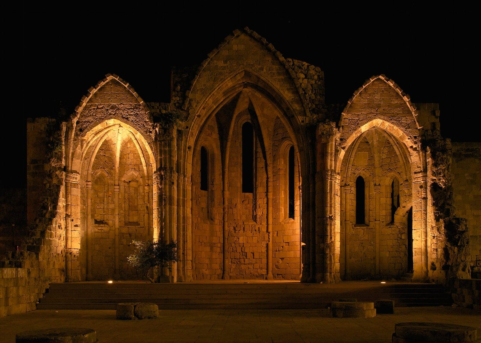 A medieval church in Rhodes by night