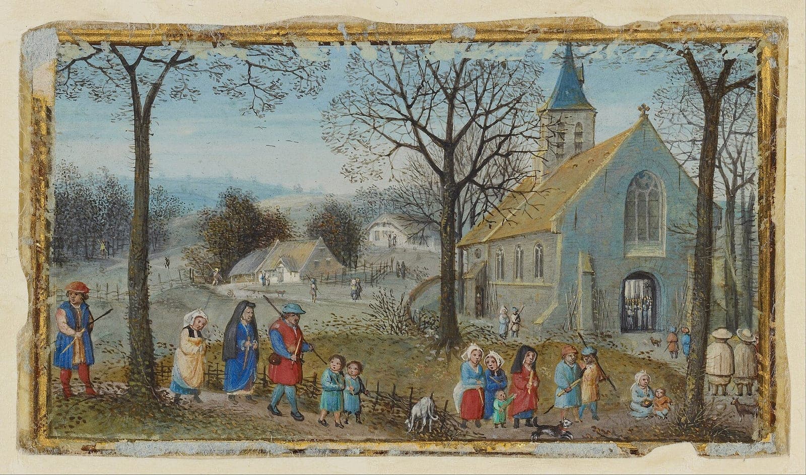 Villagers on their way to church, by Simon Bening (c. 1550)