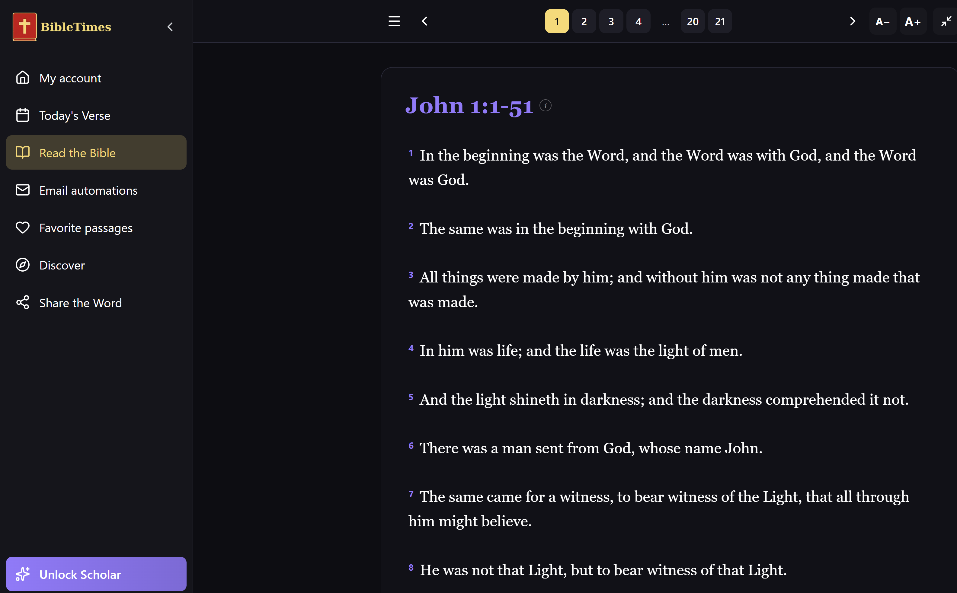 BibleTimes Bible reader — lens system for contextual Bible study